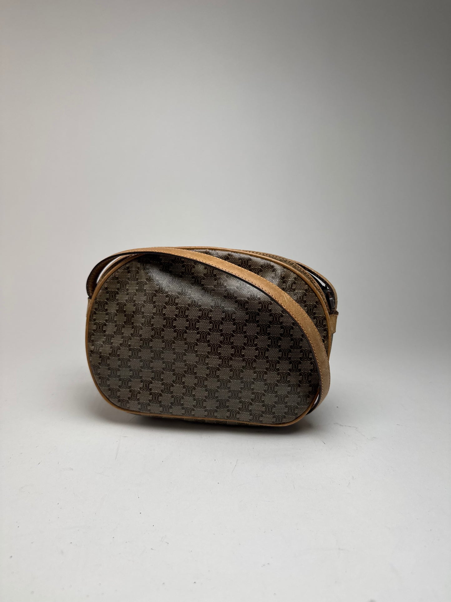 Vintage Celine patent leather crossbody Bag khaki Brown Triomphe