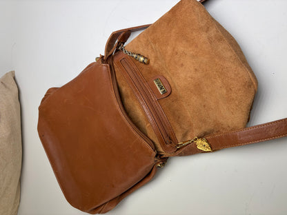 Vintage Gucci Smooth Leather Flap Crossbody Bag Brown Gold