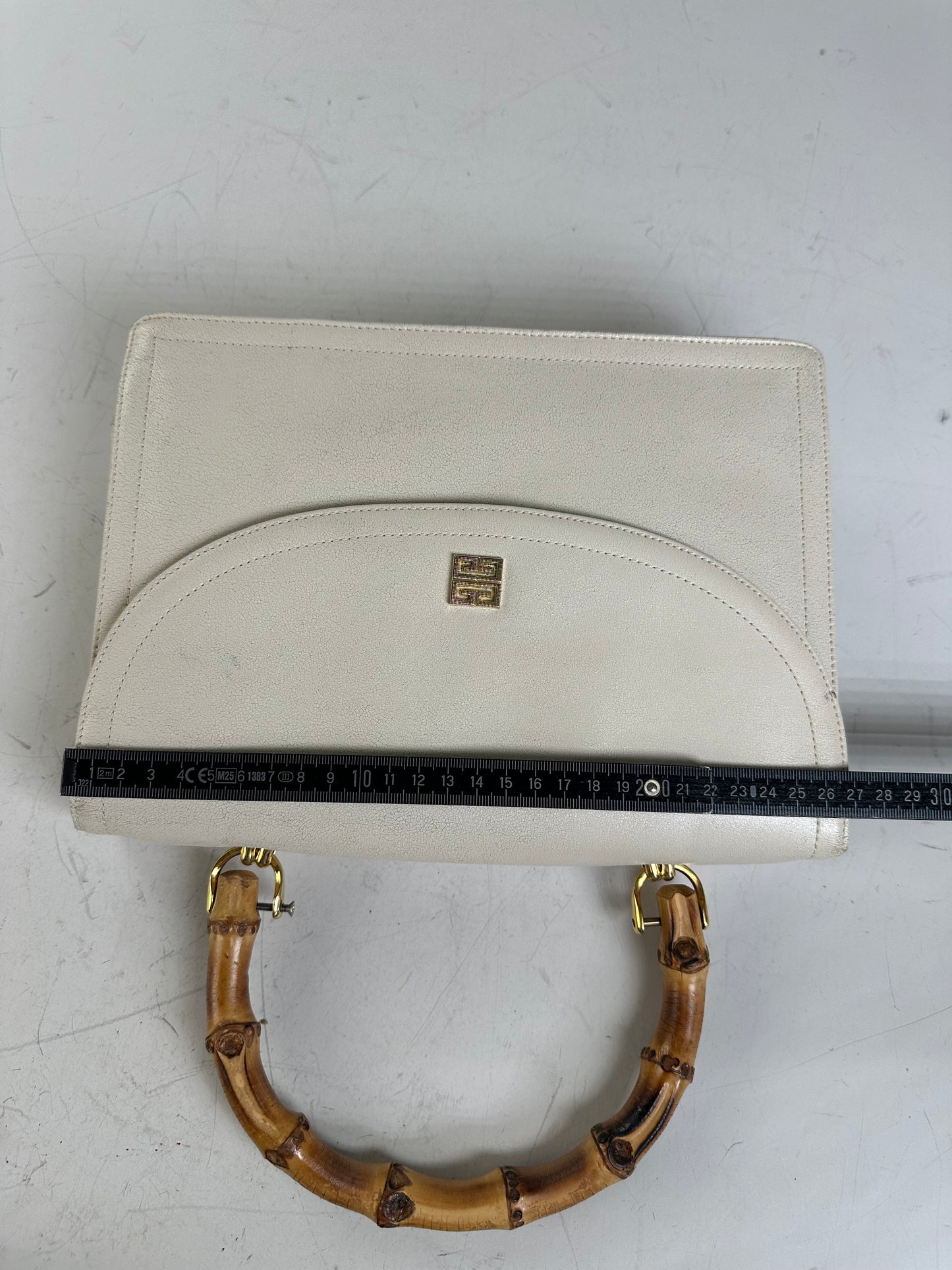 Vintage Givenchy Leather Handbag Cream Gold Clasp c. 1990s