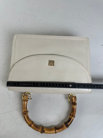 Vintage Givenchy Leather Handbag Cream Gold Clasp c. 1990s