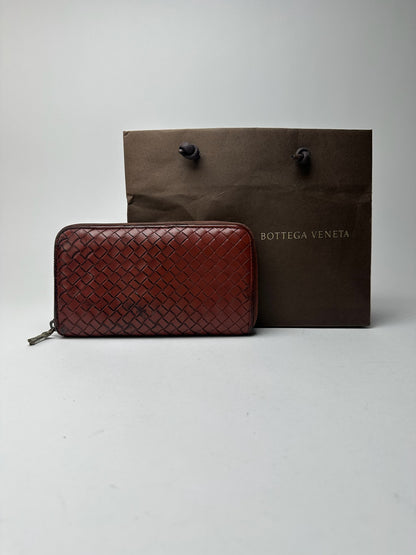 Vintage Bottega veneta Intercciato Leather wallet red Brown