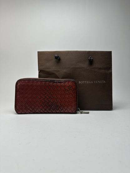 Vintage Bottega veneta Intercciato Leather wallet red Brown