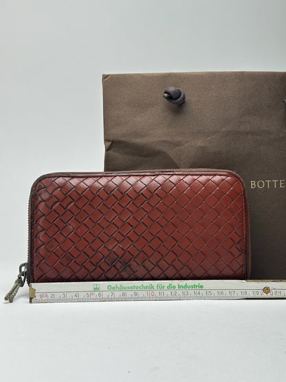 Vintage Bottega veneta Intercciato Leather wallet red Brown