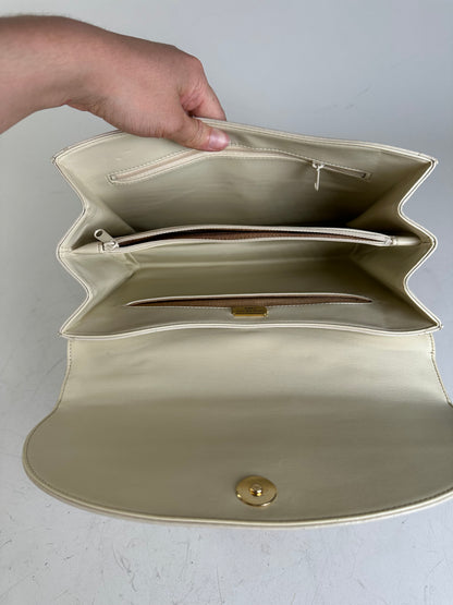 Vintage Givenchy Leather Handbag Cream Gold Clasp c. 1990s