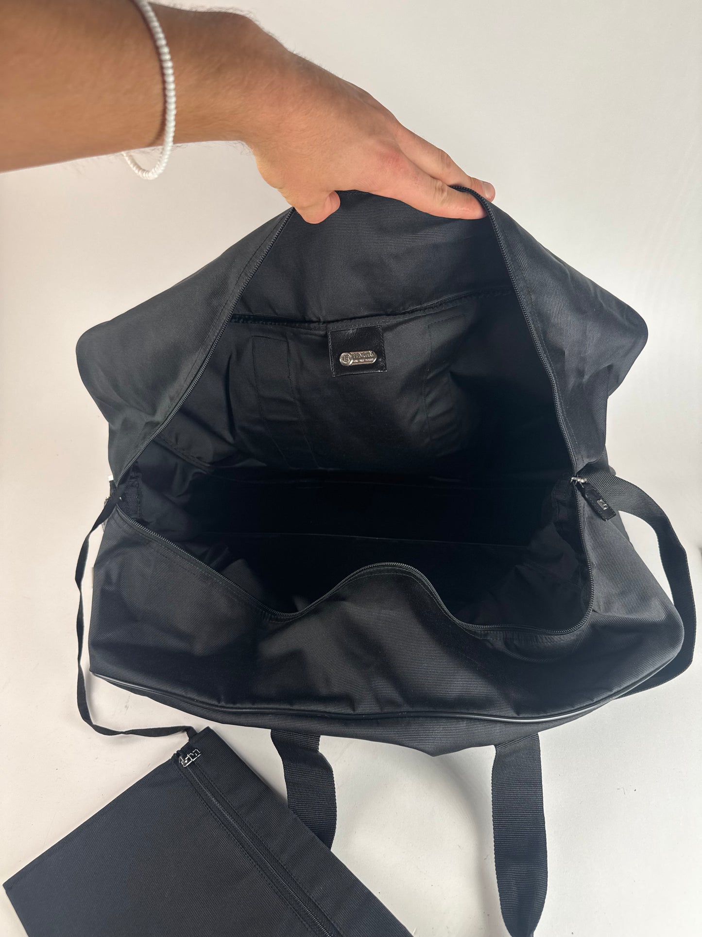 Vintage Fendi Polyester 2Way Duffel Bag Black