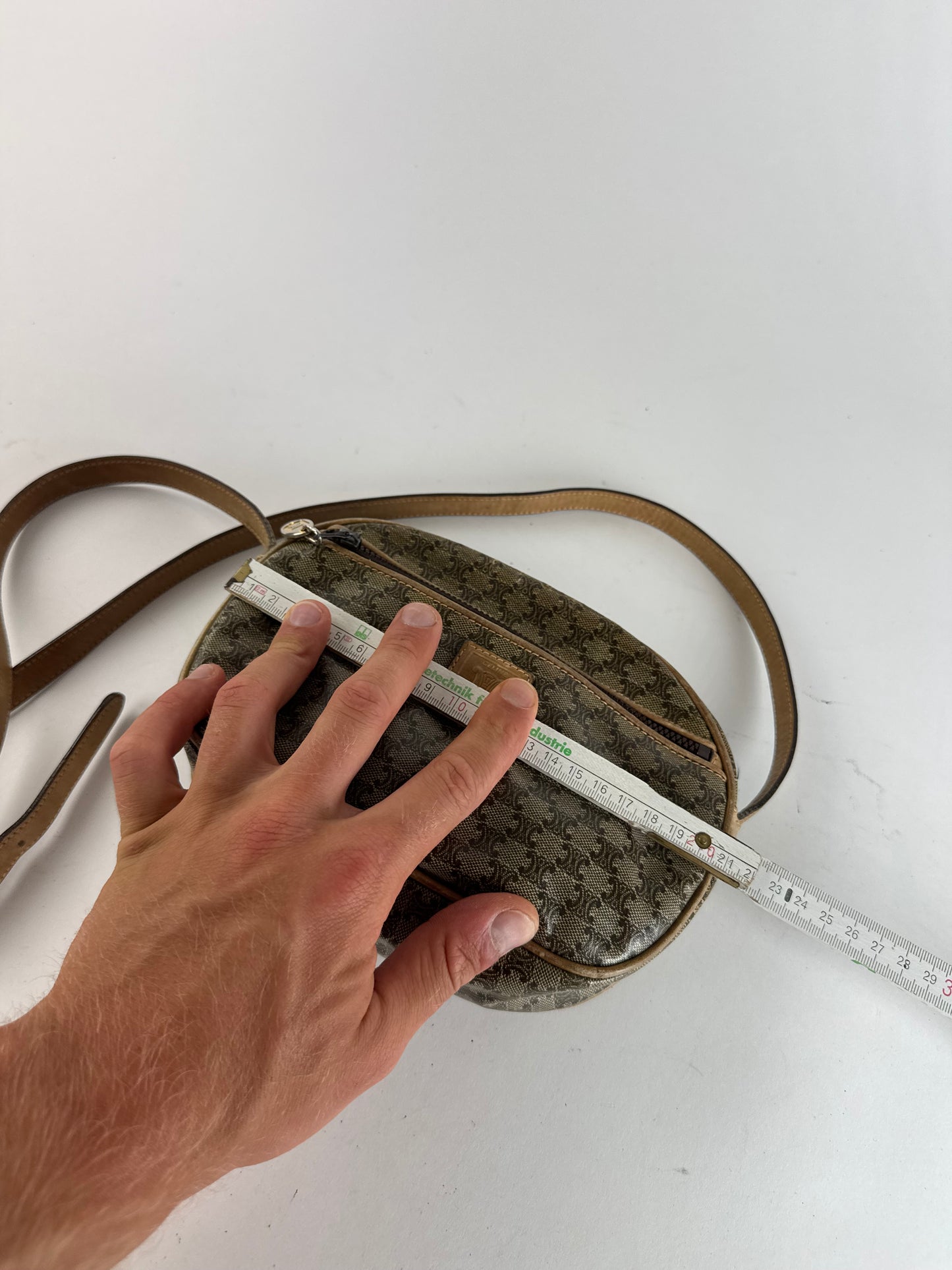 Vintage Celine patent leather crossbody Bag khaki Brown Triomphe