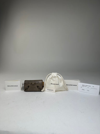 Balenciaga Gray Leather Card Holder with Decorative Hardware