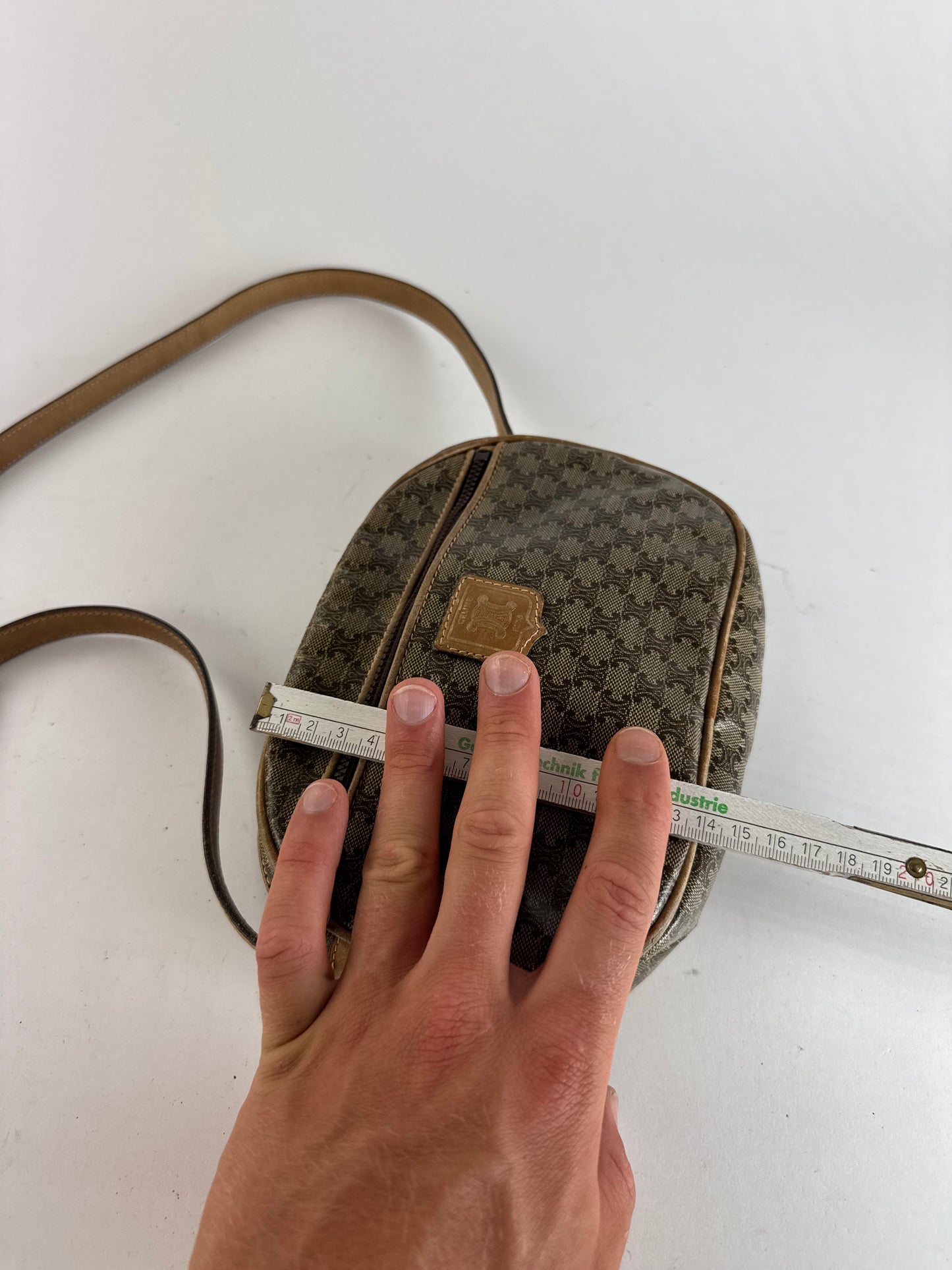 Vintage Celine patent leather crossbody Bag khaki Brown Triomphe