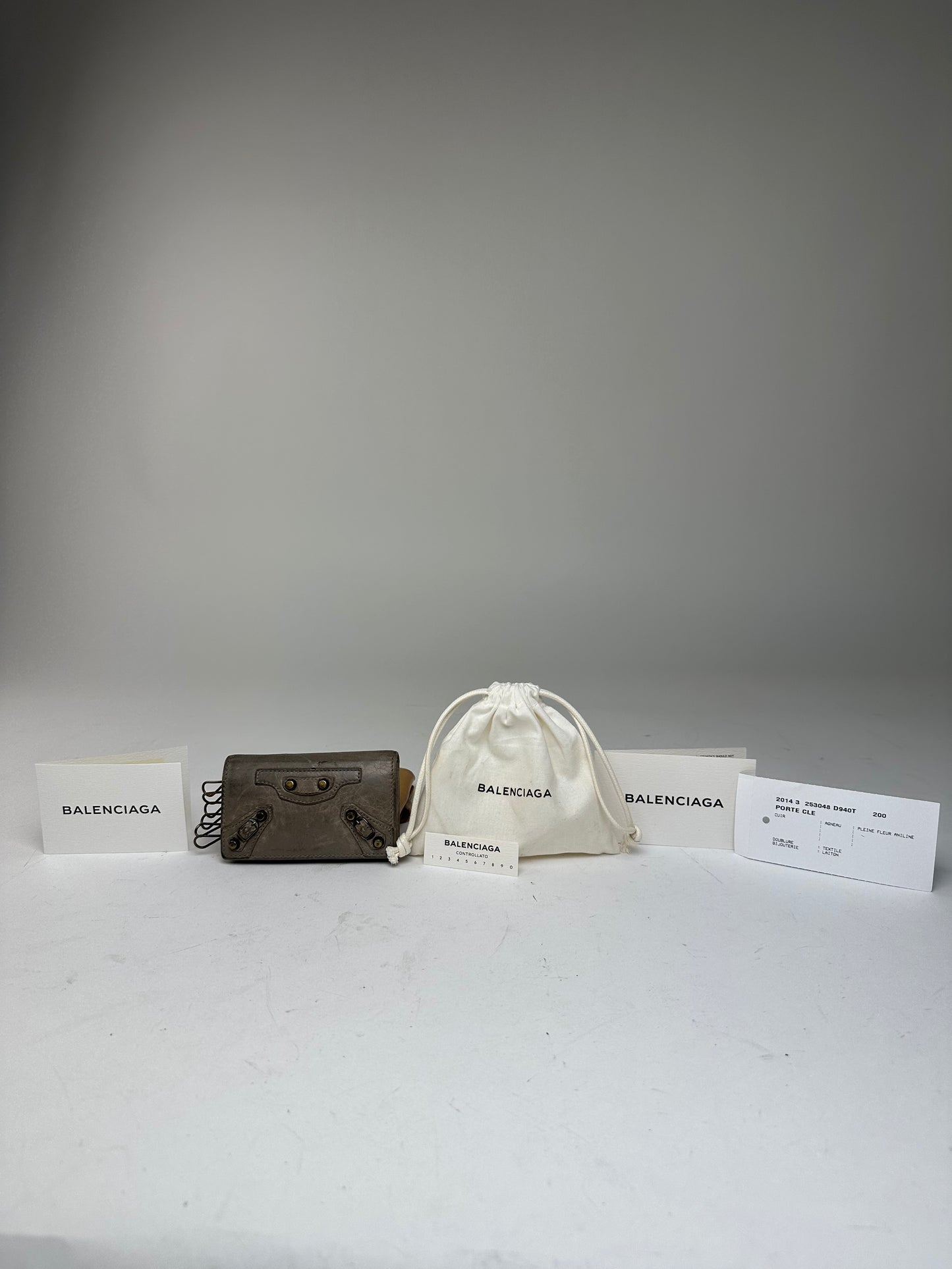 Balenciaga Gray Leather Card Holder with Decorative Hardware