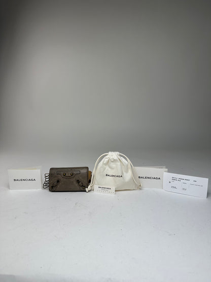 Balenciaga Gray Leather Card Holder with Decorative Hardware