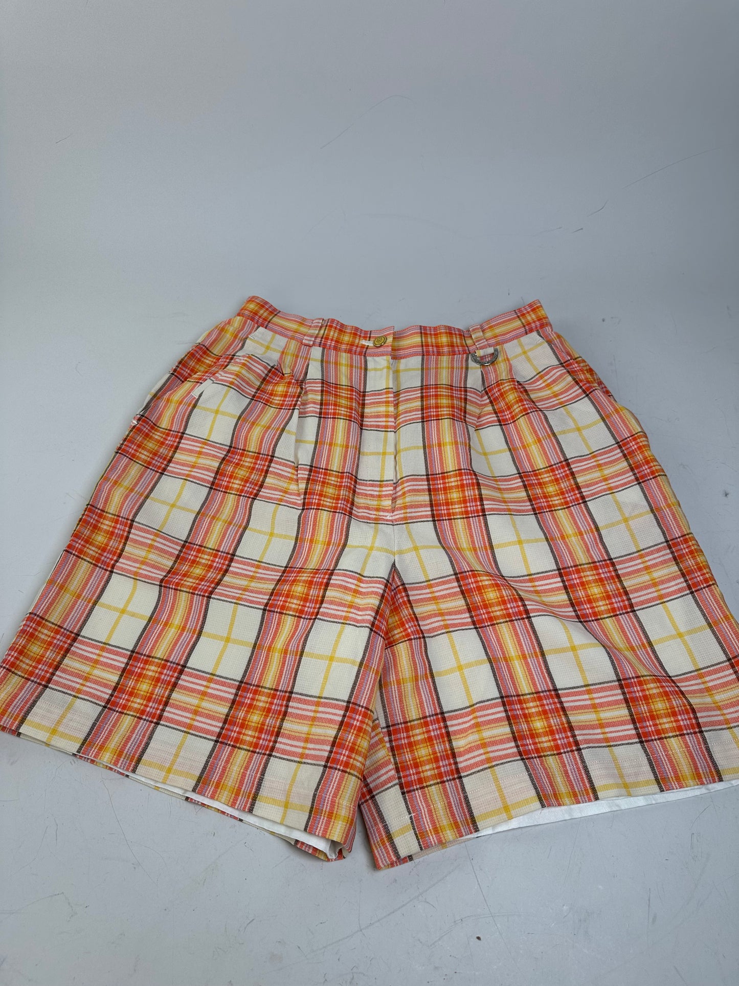 Vintage Dior Plaid Cotton Shorts Yellow Orange Red L