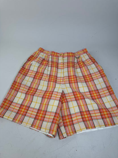 Vintage Dior Plaid Cotton Shorts Yellow Orange Red L