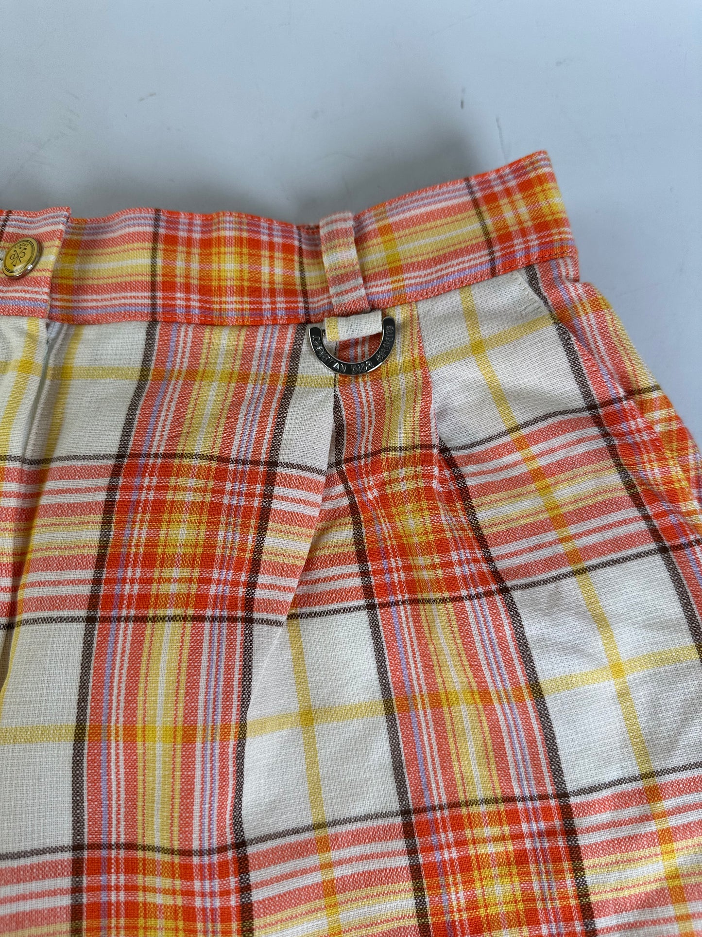 Vintage Dior Plaid Cotton Shorts Yellow Orange Red L