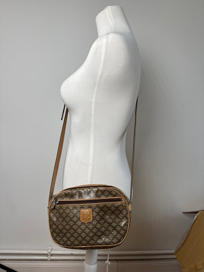 Vintage Celine patent leather crossbody Bag khaki Brown Triomphe