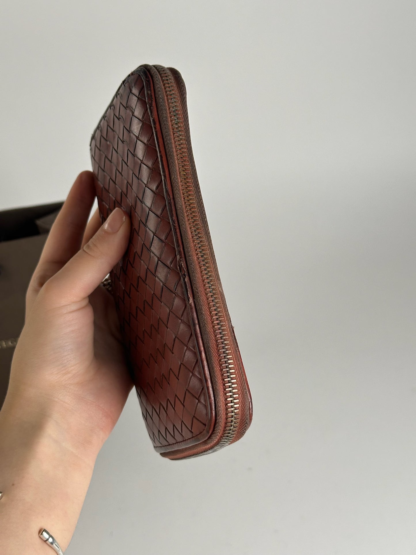 Vintage Bottega veneta Intercciato Leather wallet red Brown