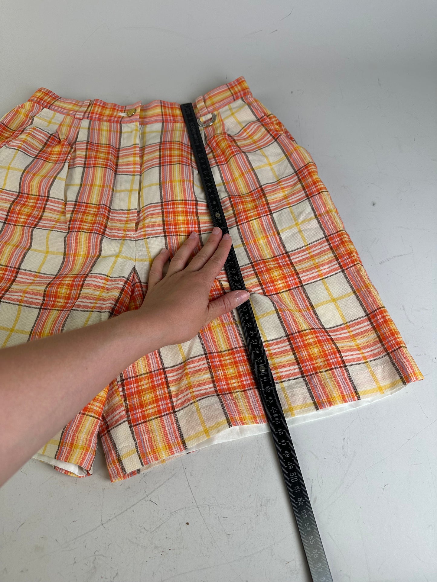 Vintage Dior Plaid Cotton Shorts Yellow Orange Red L
