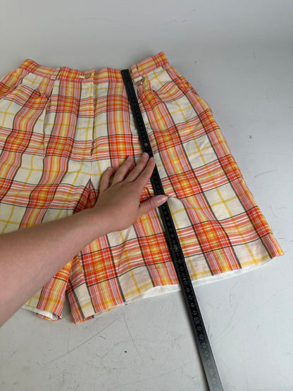 Vintage Dior Plaid Cotton Shorts Yellow Orange Red L