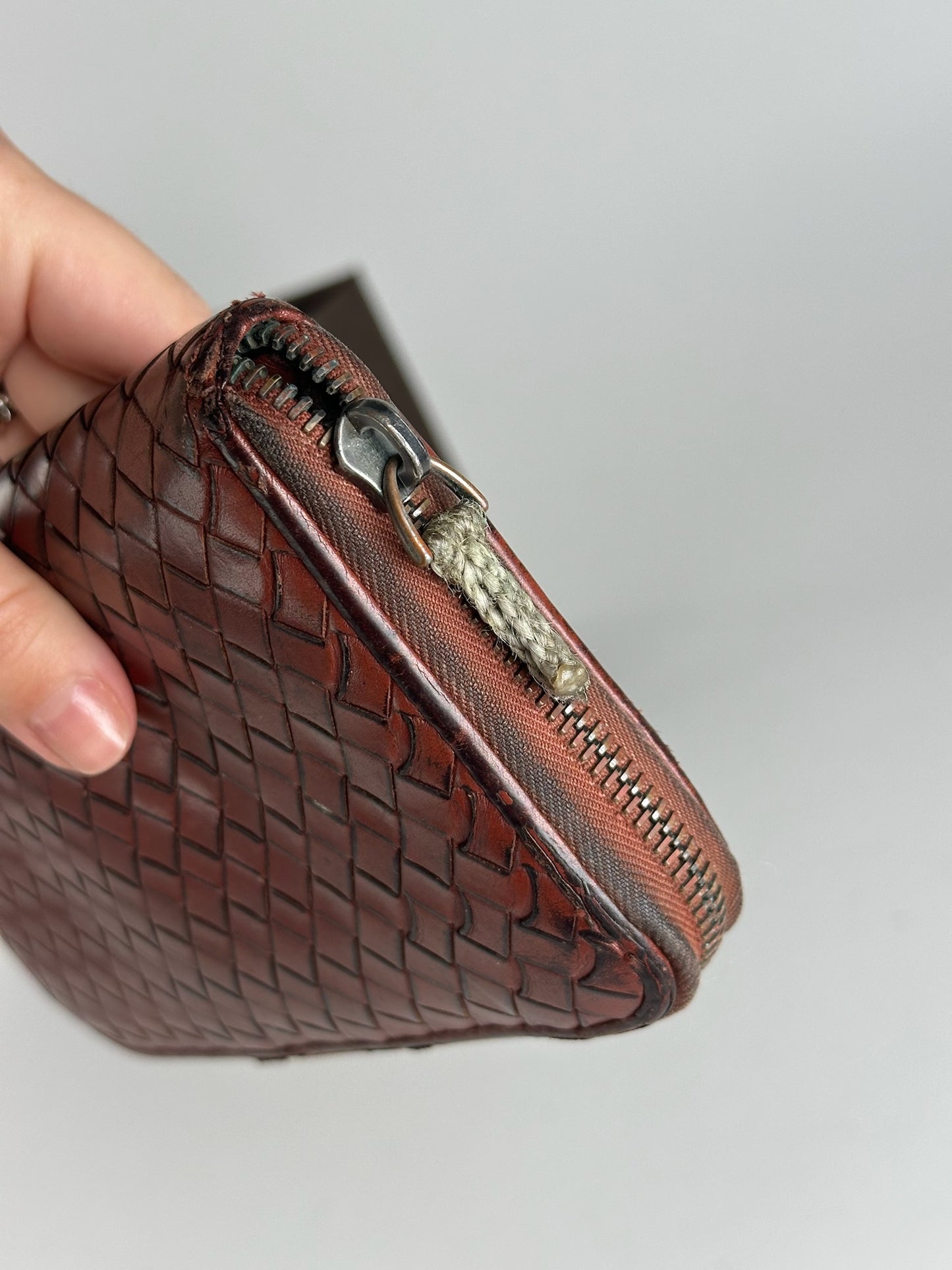 Vintage Bottega veneta Intercciato Leather wallet red Brown