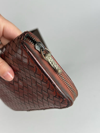 Vintage Bottega veneta Intercciato Leather wallet red Brown
