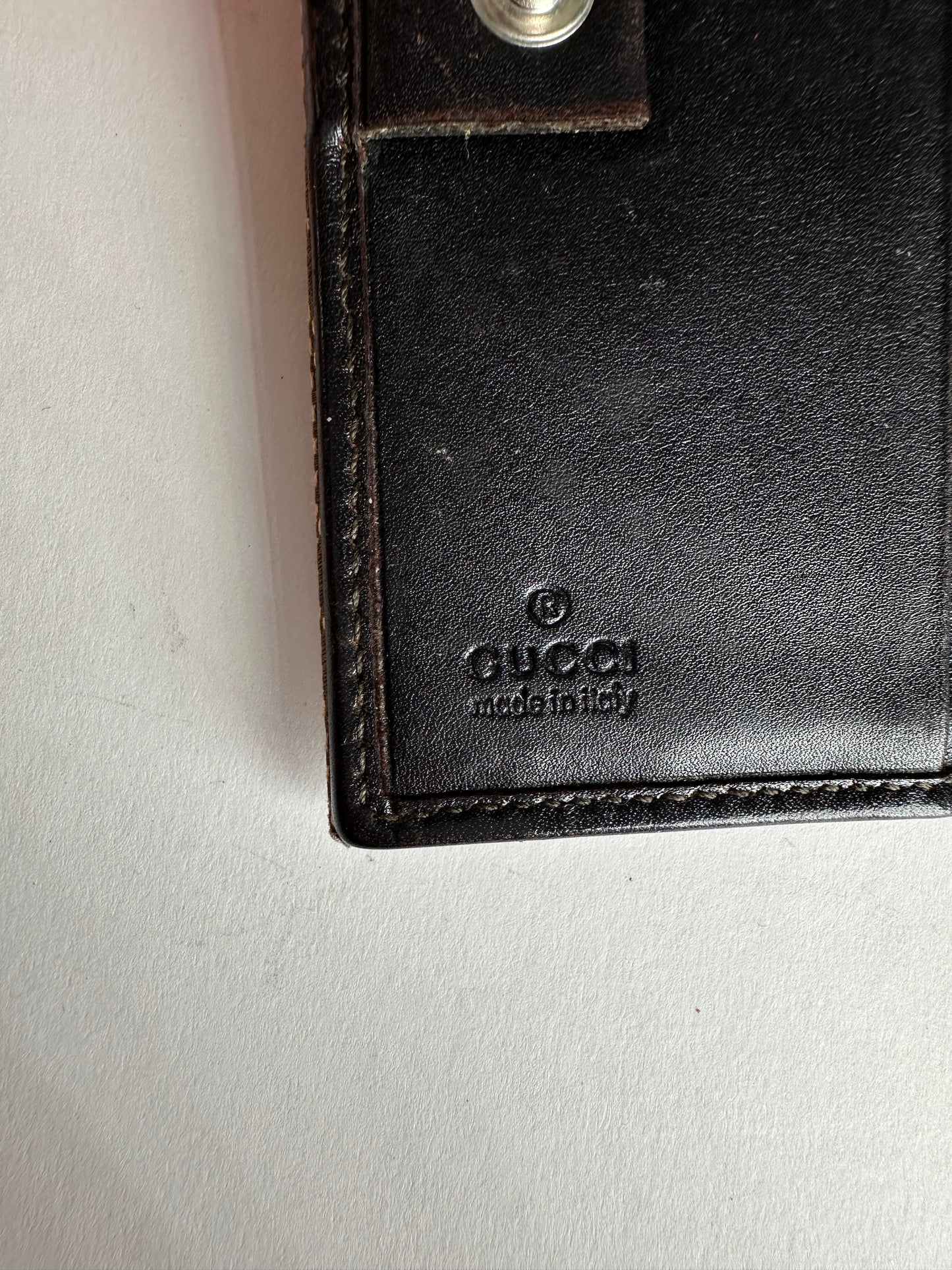 Vintage Gucci Monogram Leather Canvas Wallet Beige Brown