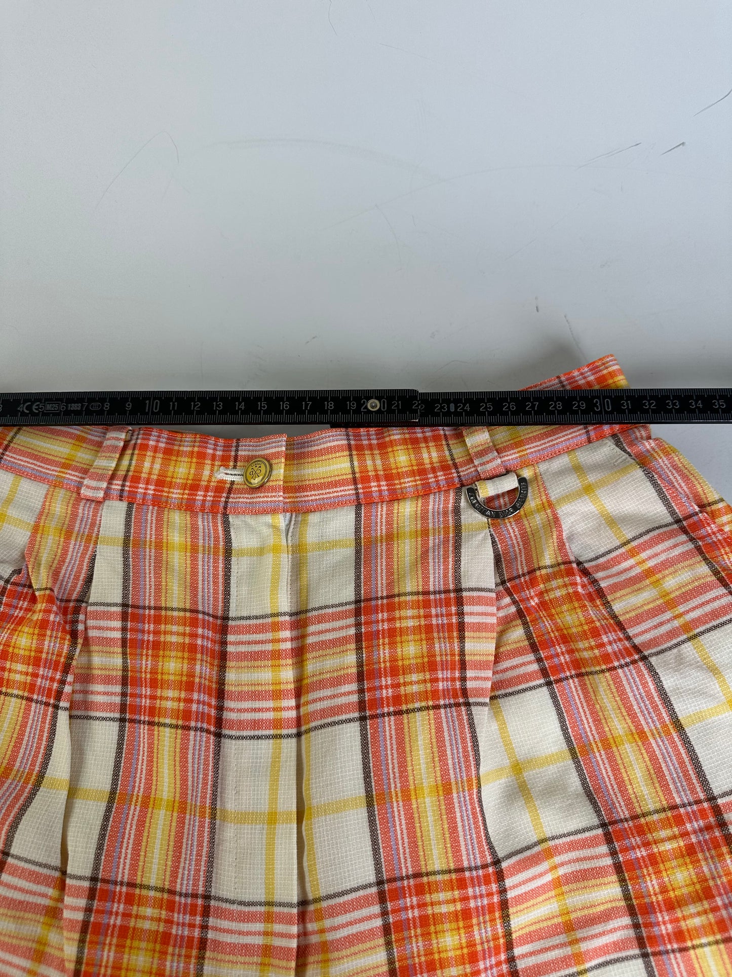 Vintage Dior Plaid Cotton Shorts Yellow Orange Red L