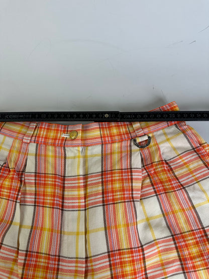Vintage Dior Plaid Cotton Shorts Yellow Orange Red L