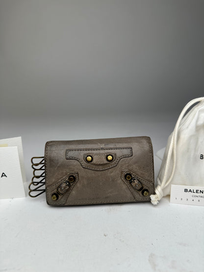 Balenciaga Gray Leather Card Holder with Decorative Hardware