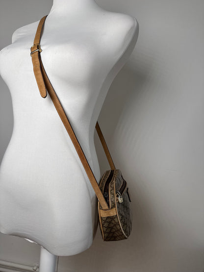 Vintage Celine patent leather crossbody Bag khaki Brown Triomphe