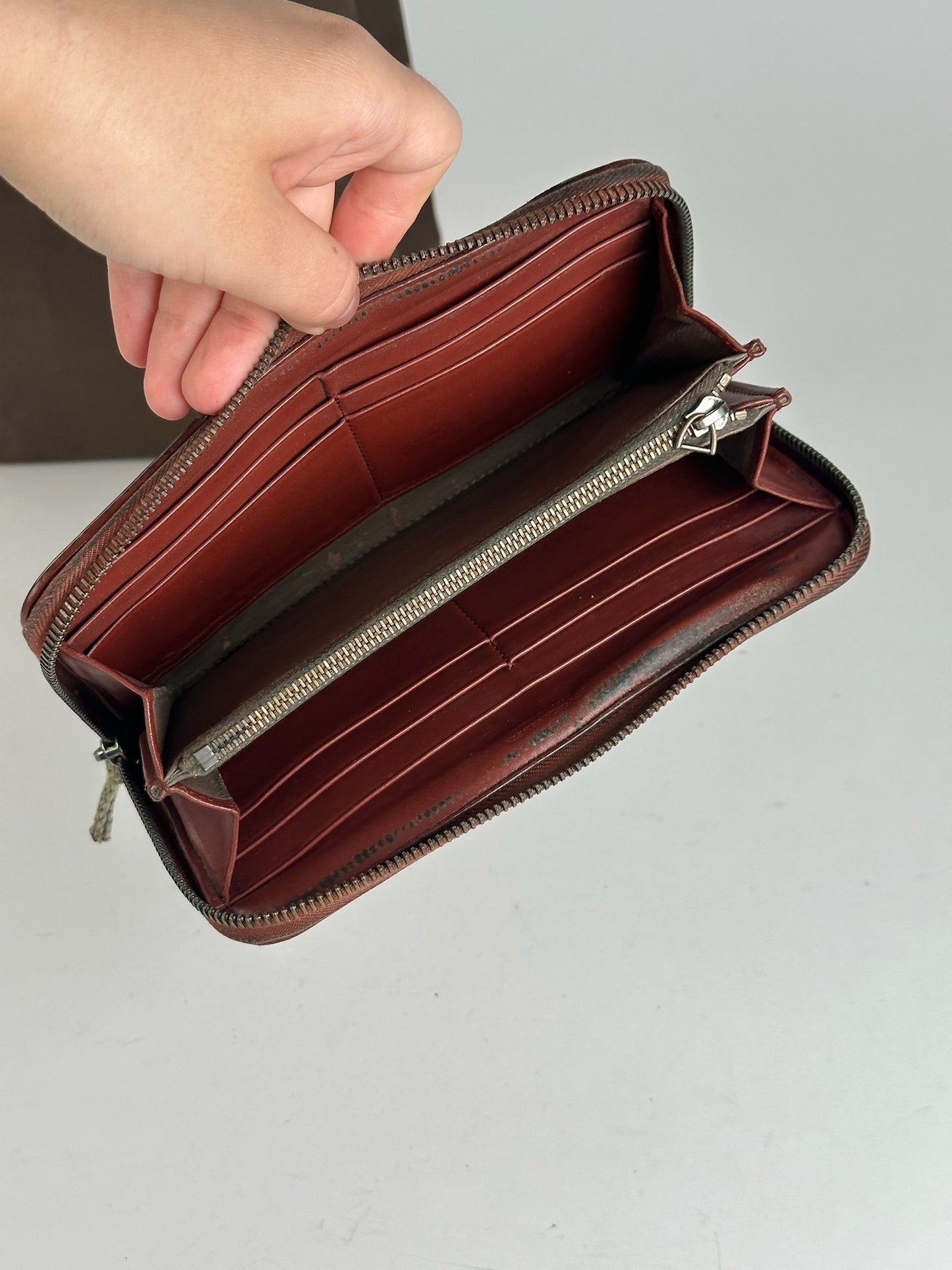 Vintage Bottega veneta Intercciato Leather wallet red Brown