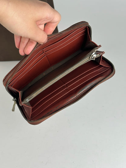 Vintage Bottega veneta Intercciato Leather wallet red Brown