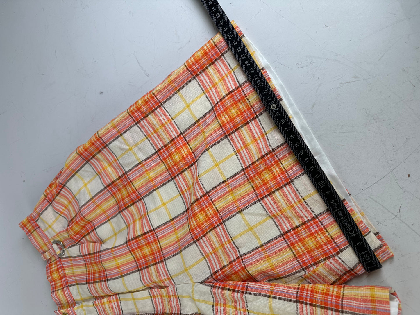 Vintage Dior Plaid Cotton Shorts Yellow Orange Red L