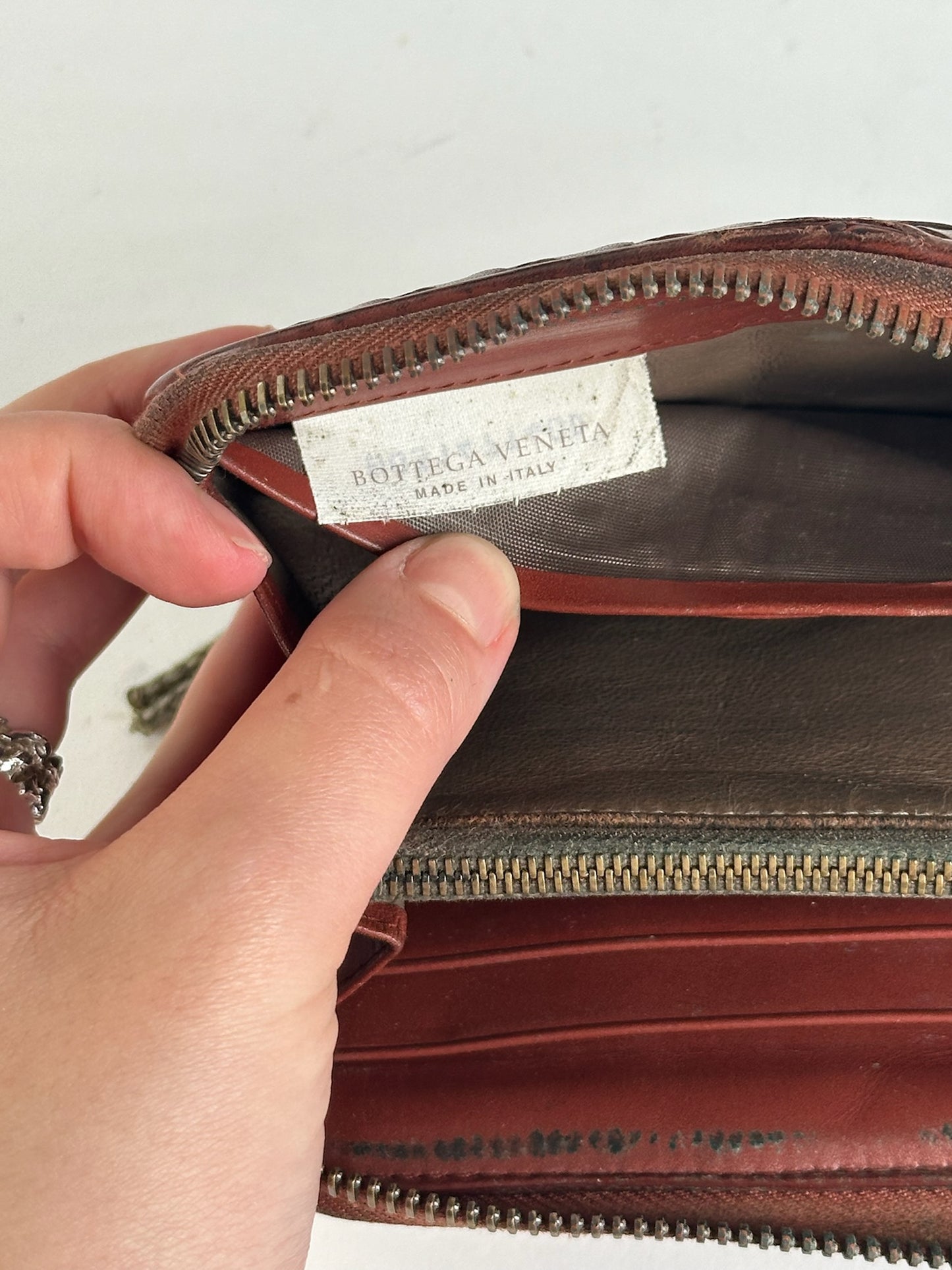 Vintage Bottega veneta Intercciato Leather wallet red Brown