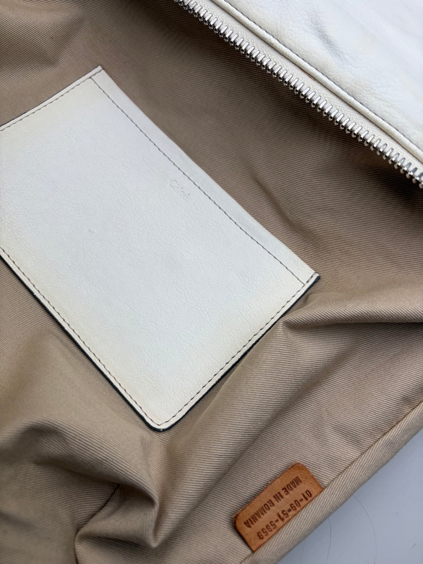 Vintage Chloe Grained Leather Shoulder Bag White Gold