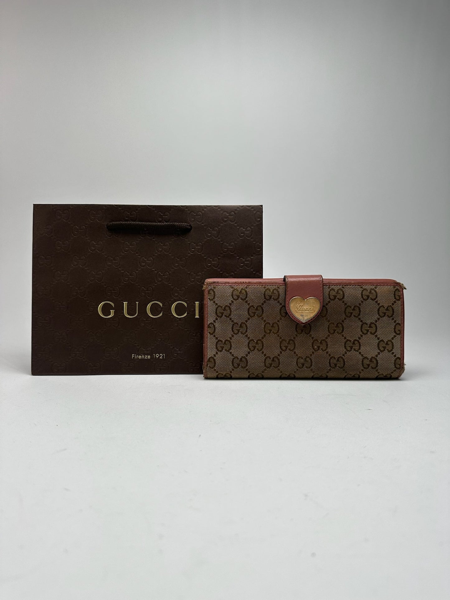 Vintage Gucci Monogram Lether wallet beige pink