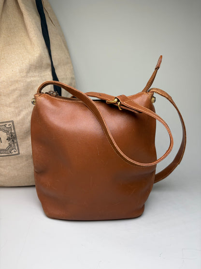 Vintage Gucci Smooth Leather Flap Crossbody Bag Brown Gold