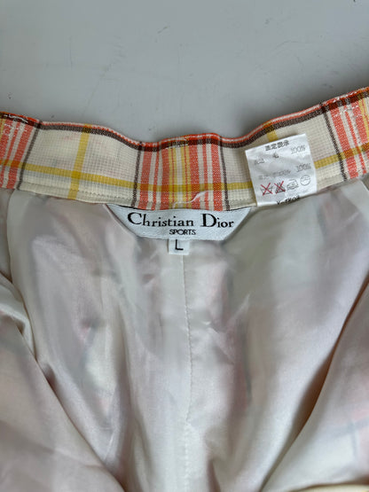Vintage Dior Plaid Cotton Shorts Yellow Orange Red L