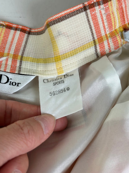 Vintage Dior Plaid Cotton Shorts Yellow Orange Red L