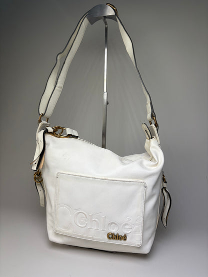 Vintage Chloe Grained Leather Shoulder Bag White Gold