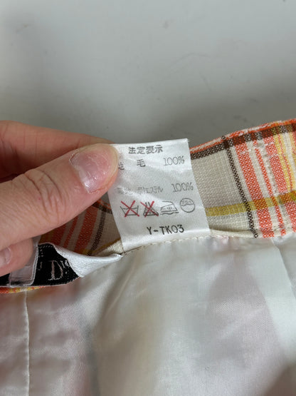Vintage Dior Plaid Cotton Shorts Yellow Orange Red L
