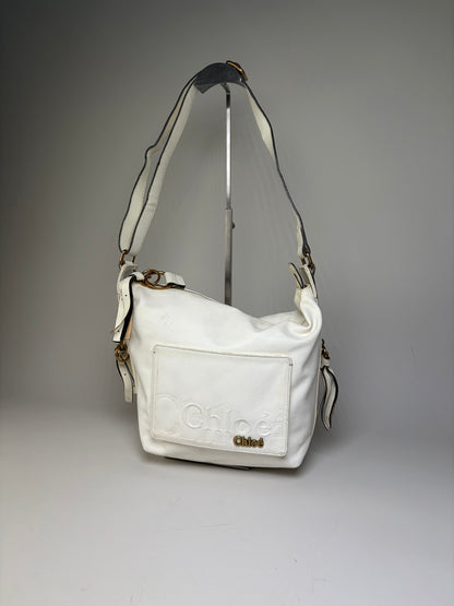 Vintage Chloe Grained Leather Shoulder Bag White Gold