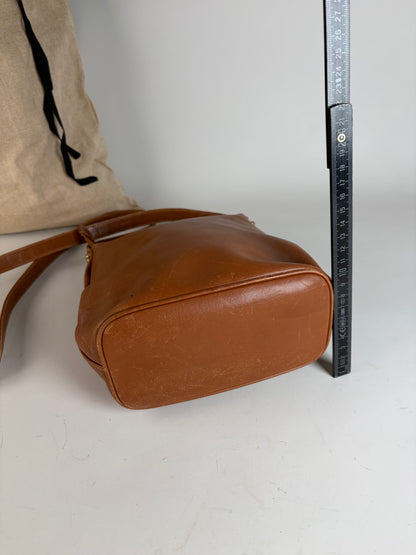 Vintage Gucci Smooth Leather Flap Crossbody Bag Brown Gold
