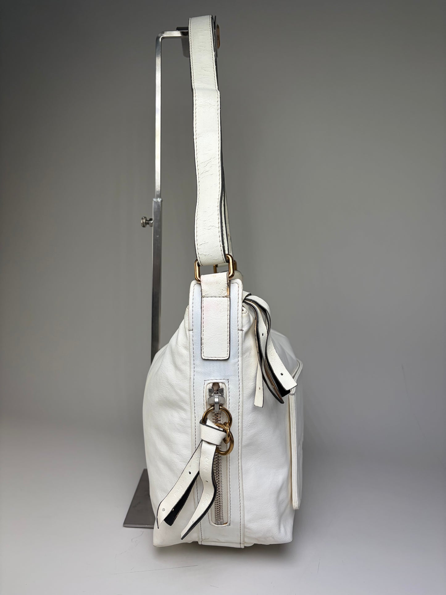 Vintage Chloe Grained Leather Shoulder Bag White Gold