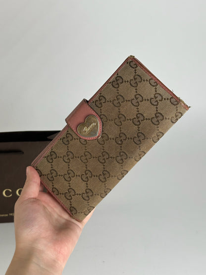 Vintage Gucci Monogram Lether wallet beige pink