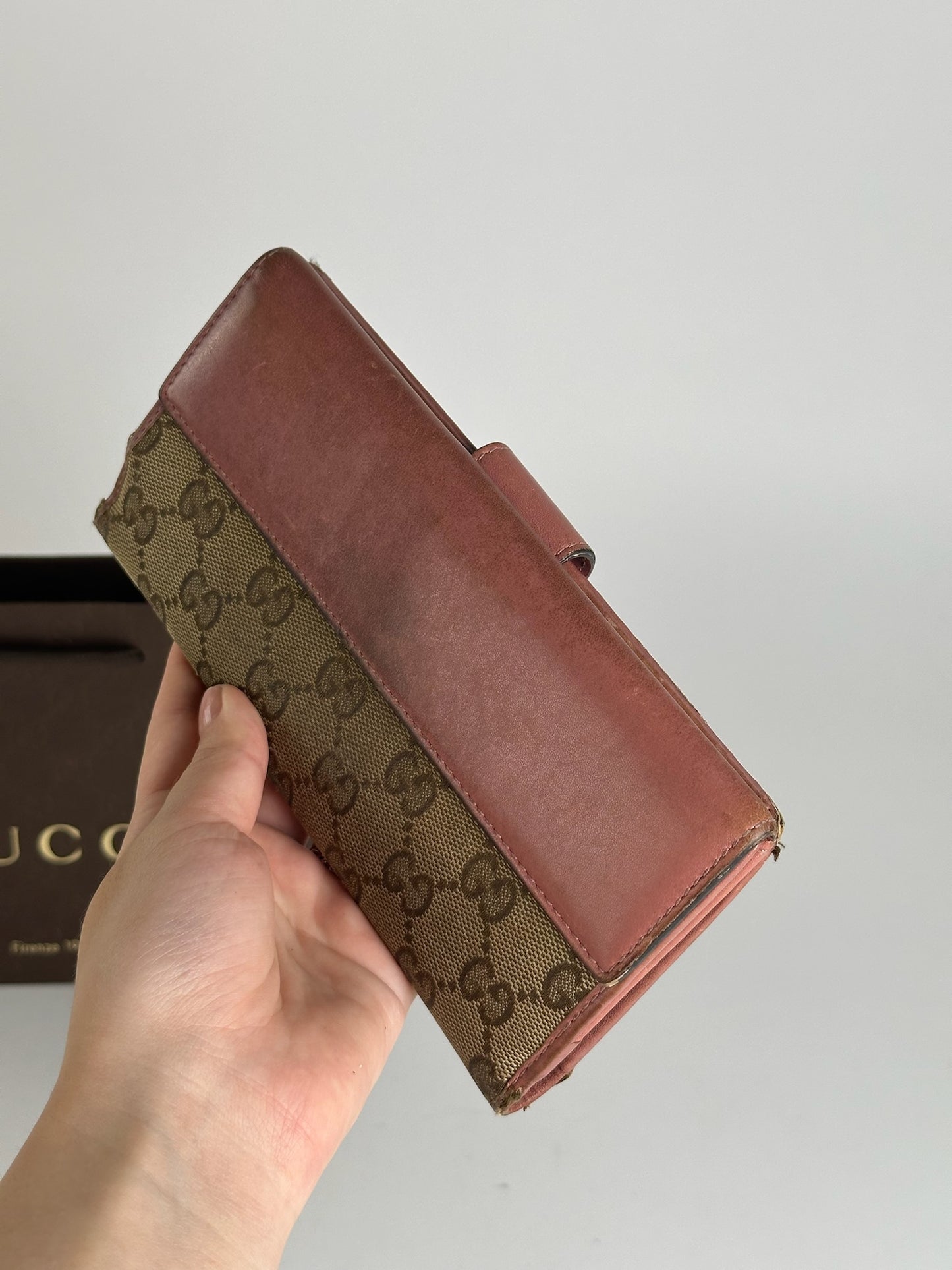 Vintage Gucci Monogram Lether wallet beige pink