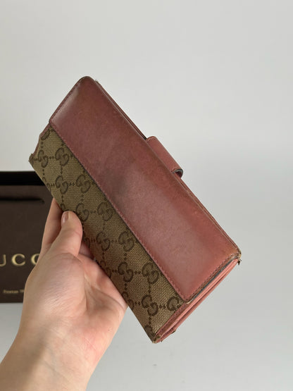 Vintage Gucci Monogram Lether wallet beige pink