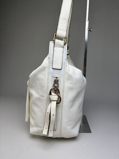 Vintage Chloe Grained Leather Shoulder Bag White Gold