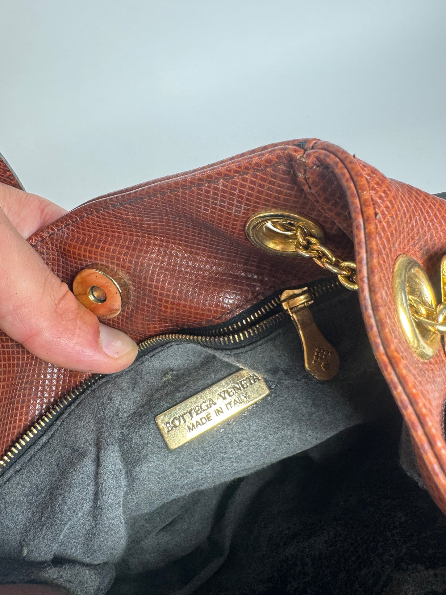 Sac seau vintage en cuir Bottega Veneta noir marron