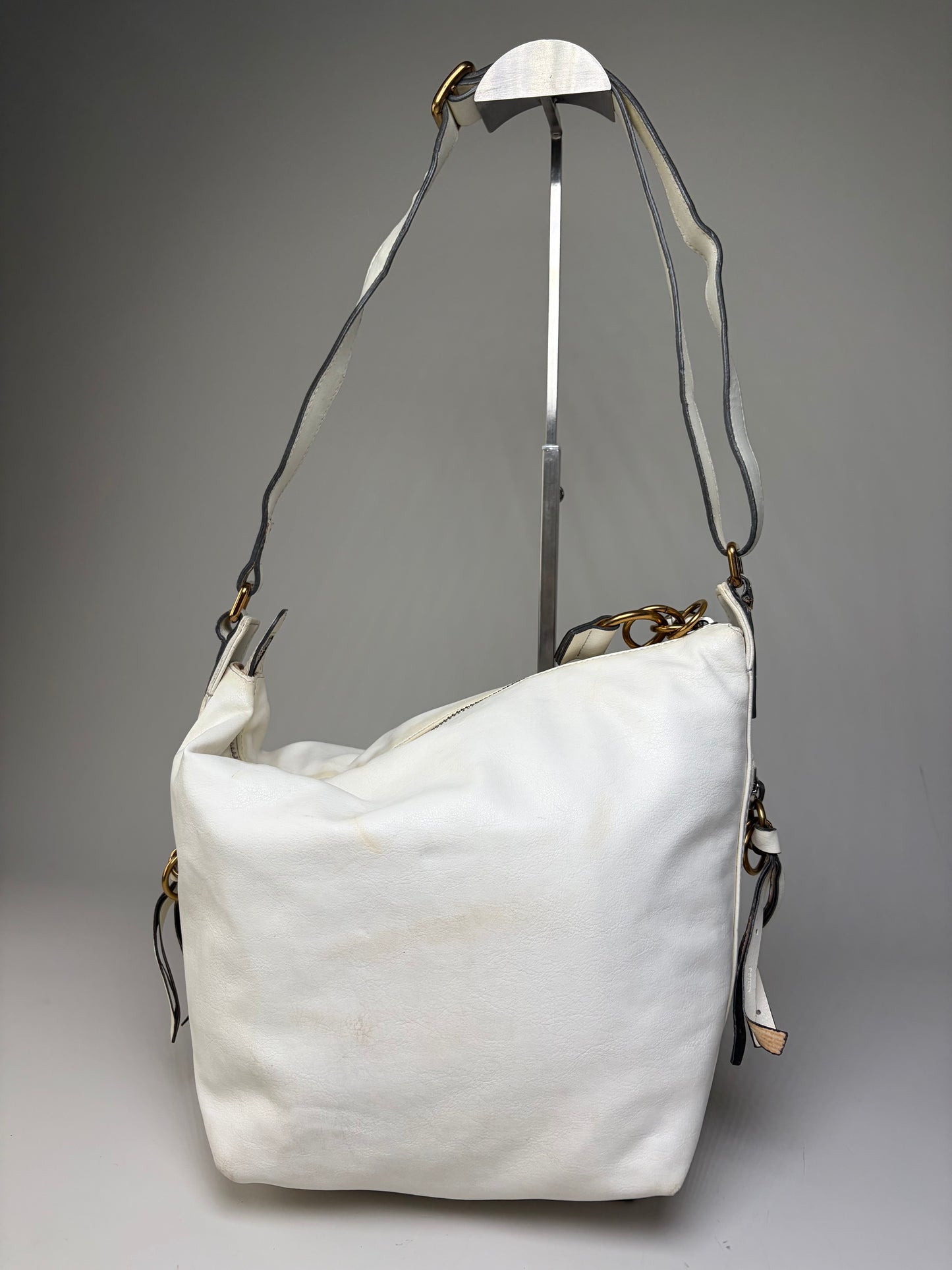 Vintage Chloe Grained Leather Shoulder Bag White Gold