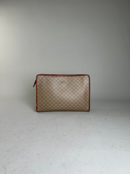 Vintage Celine Monogram Canvas Clutch Beige Tan Gold