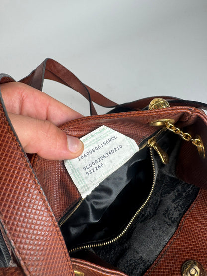 Sac seau vintage en cuir Bottega Veneta noir marron